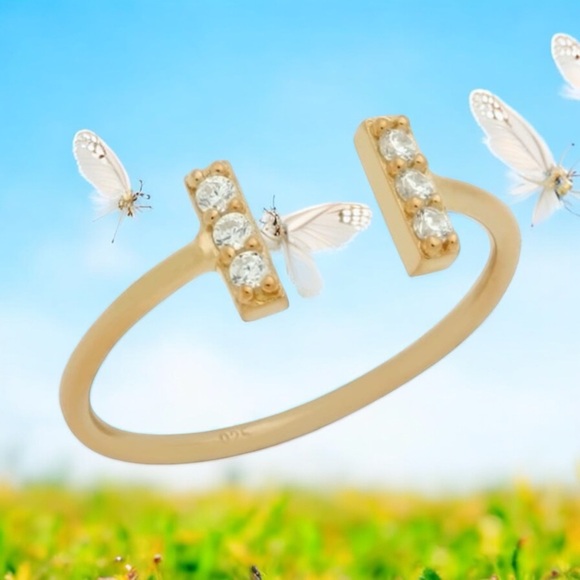 NWOT STERLING SILVER 18k Yellow Gold Plated CZ RING SIZE 7 Adjustable - Picture 12 of 16